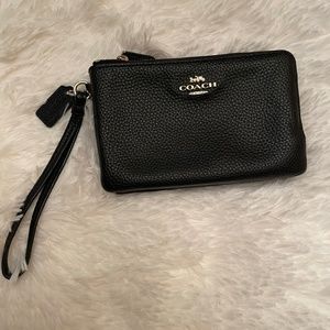 Coach black wristlet double zipper